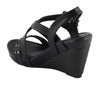 Ladies Triple Strap Studded Wedge Sandal - HighwayLeather