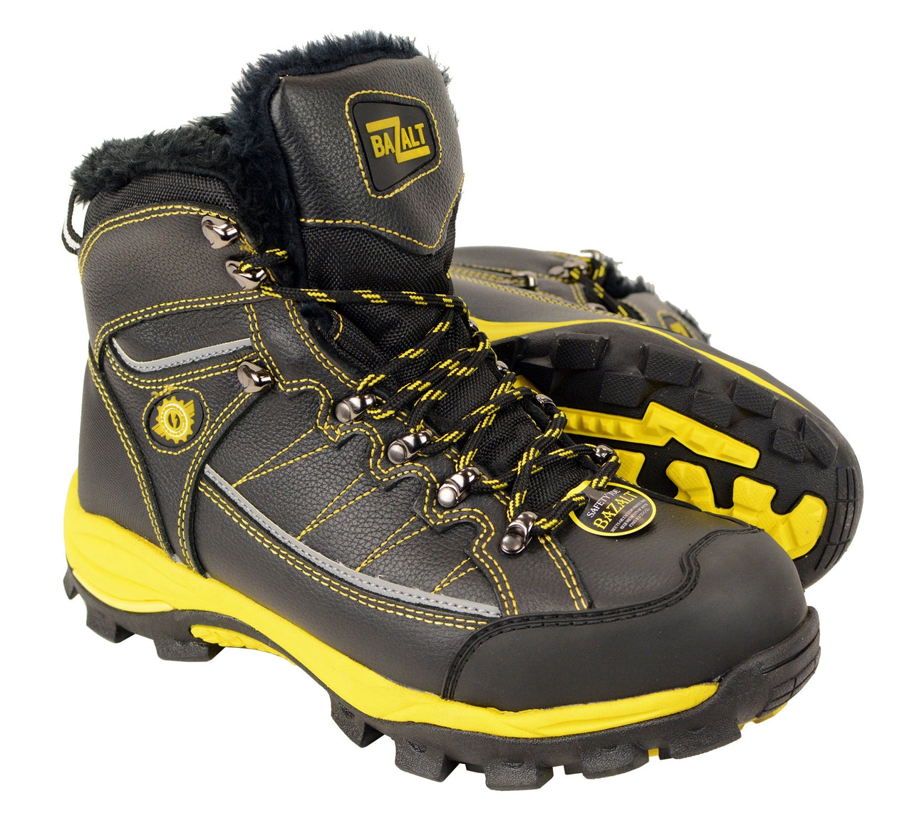 MBM9125ST-Men's Black & Yellow Water & Frost Proof Leather Boots w/ Faux Fur Lining & Composite Toe - HighwayLeather