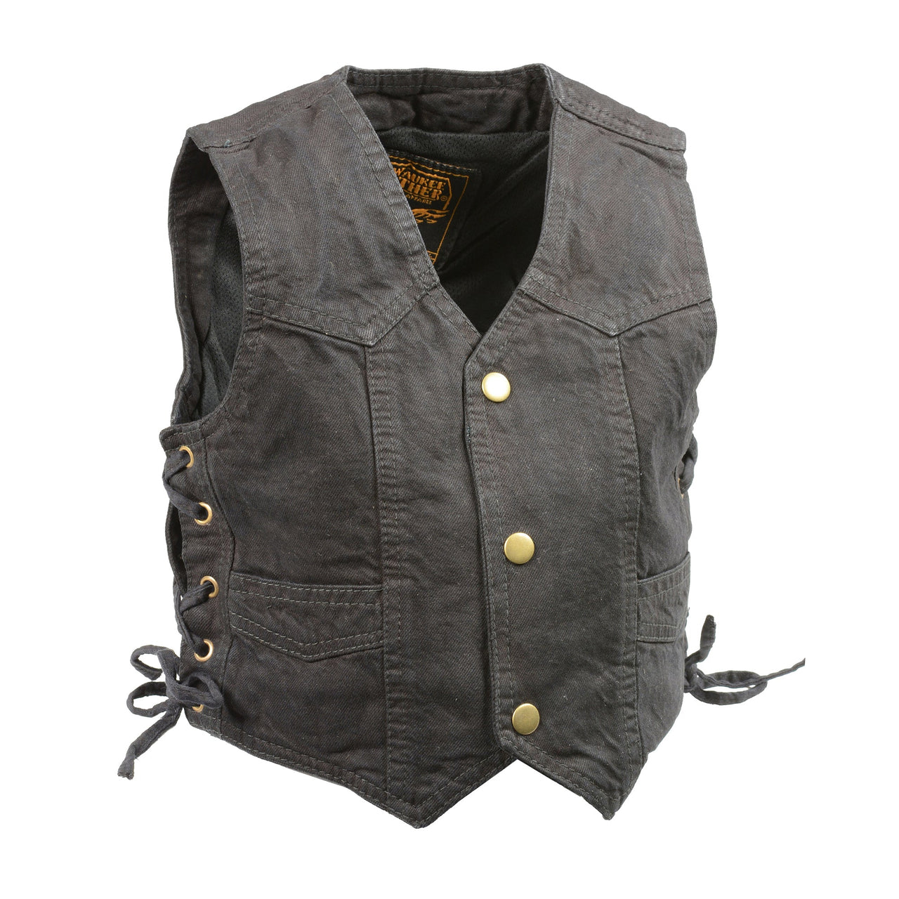 Kids Basic Denim Side Lace Four Snap Vest - HighwayLeather