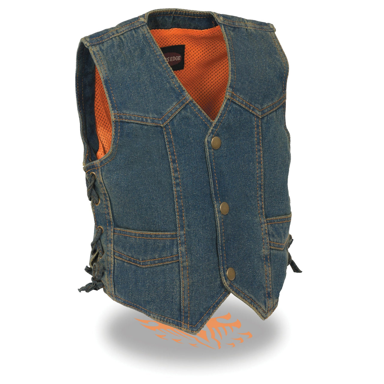 Kids Basic Denim Side Lace Four Snap Vest - HighwayLeather