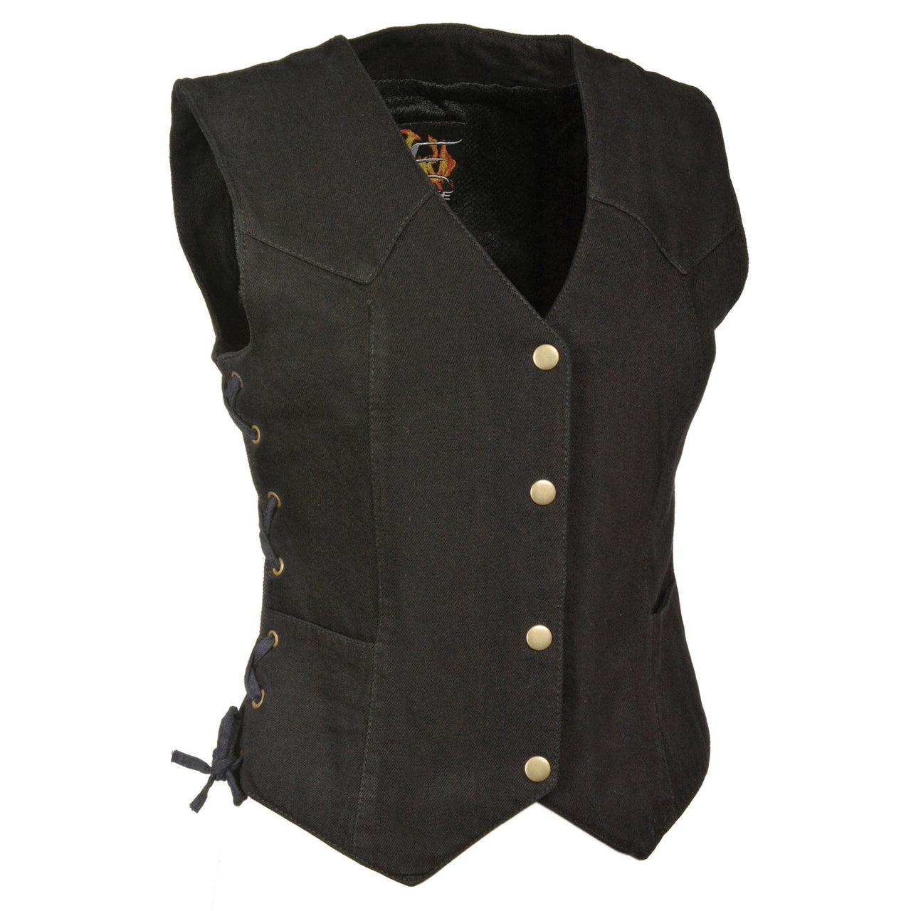 Ladies Side Lace 3 Snap Front Denim Vest - HighwayLeather