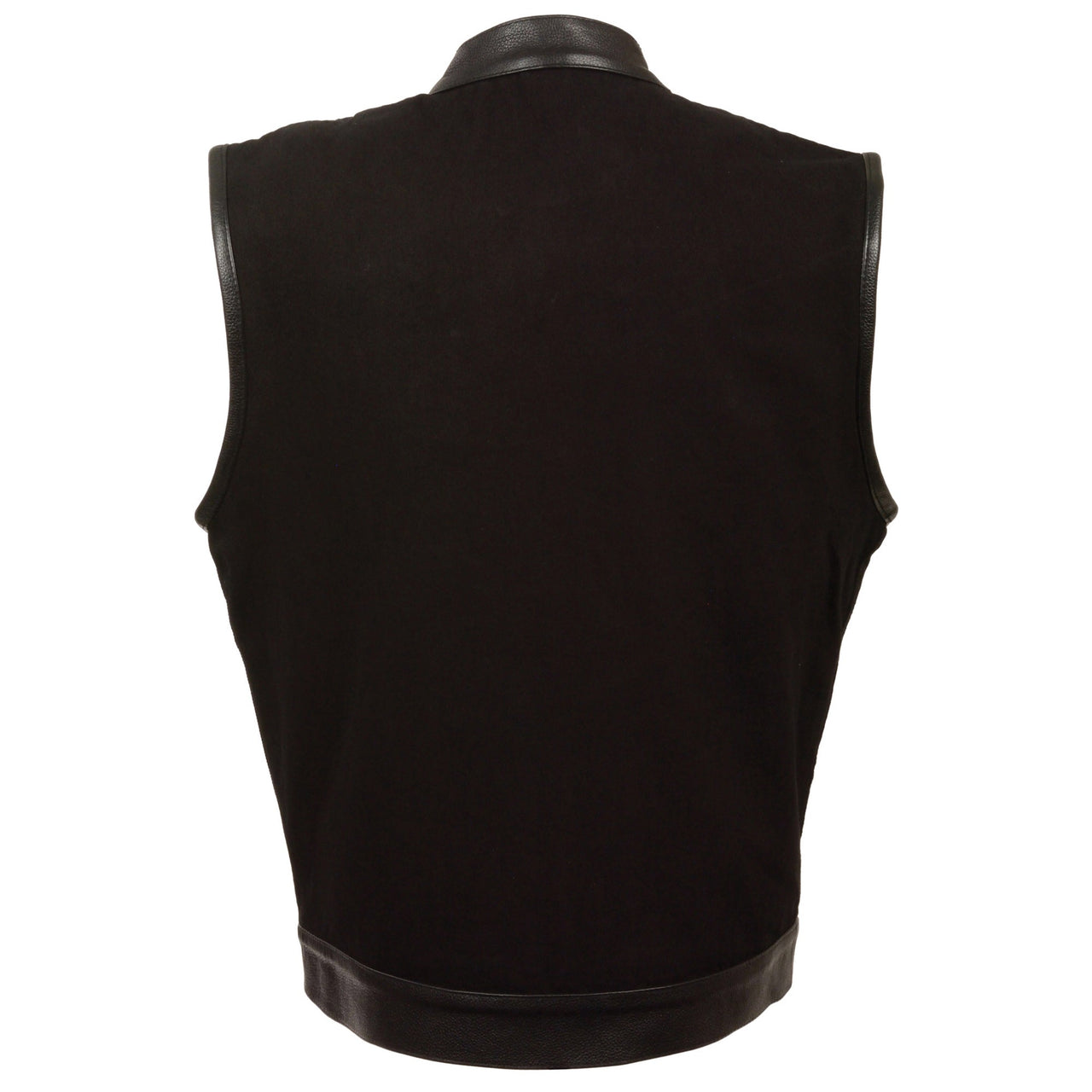 Men's Side Lace Denim Vest w/ Leather Trim & Hidden Zipper - HighwayLeather