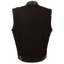 Men's Side Lace Denim Vest w/ Leather Trim & Hidden Zipper - HighwayLeather