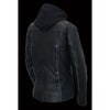 Women Black 3/4 Hooded Leather Jacket with Side Stetch Fit - HighwayLeather