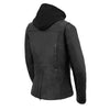 Women Black 3/4 Hooded Leather Jacket with Side Stetch Fit - HighwayLeather