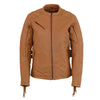 Ladies Saddle Tan Lightweight Scuba Racer Jacket w/ Fringe - HighwayLeather