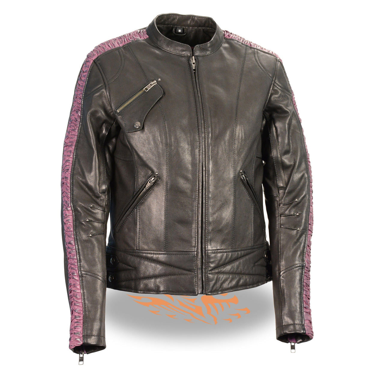 Ladies Lightweight Black Racer Jacket w/ Crinkled Arm Detailing - HighwayLeather