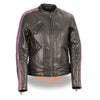 Ladies Lightweight Black Racer Jacket w/ Crinkled Arm Detailing - HighwayLeather