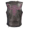 Ladies Snap Front Vest w/ Phoenix Studding & Embroidery - HighwayLeather