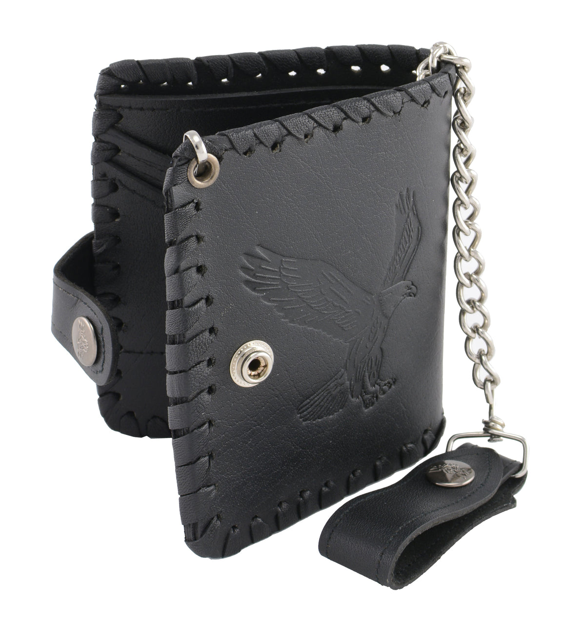 5X4 Men's Black Flying Eagle Braided Biker Wallet w/ Steel Chain - HighwayLeather