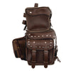 Large Antique Brown Four Piece Studded PVC Touring Pack w/ Barrel Bag (18X16X9) - HighwayLeather