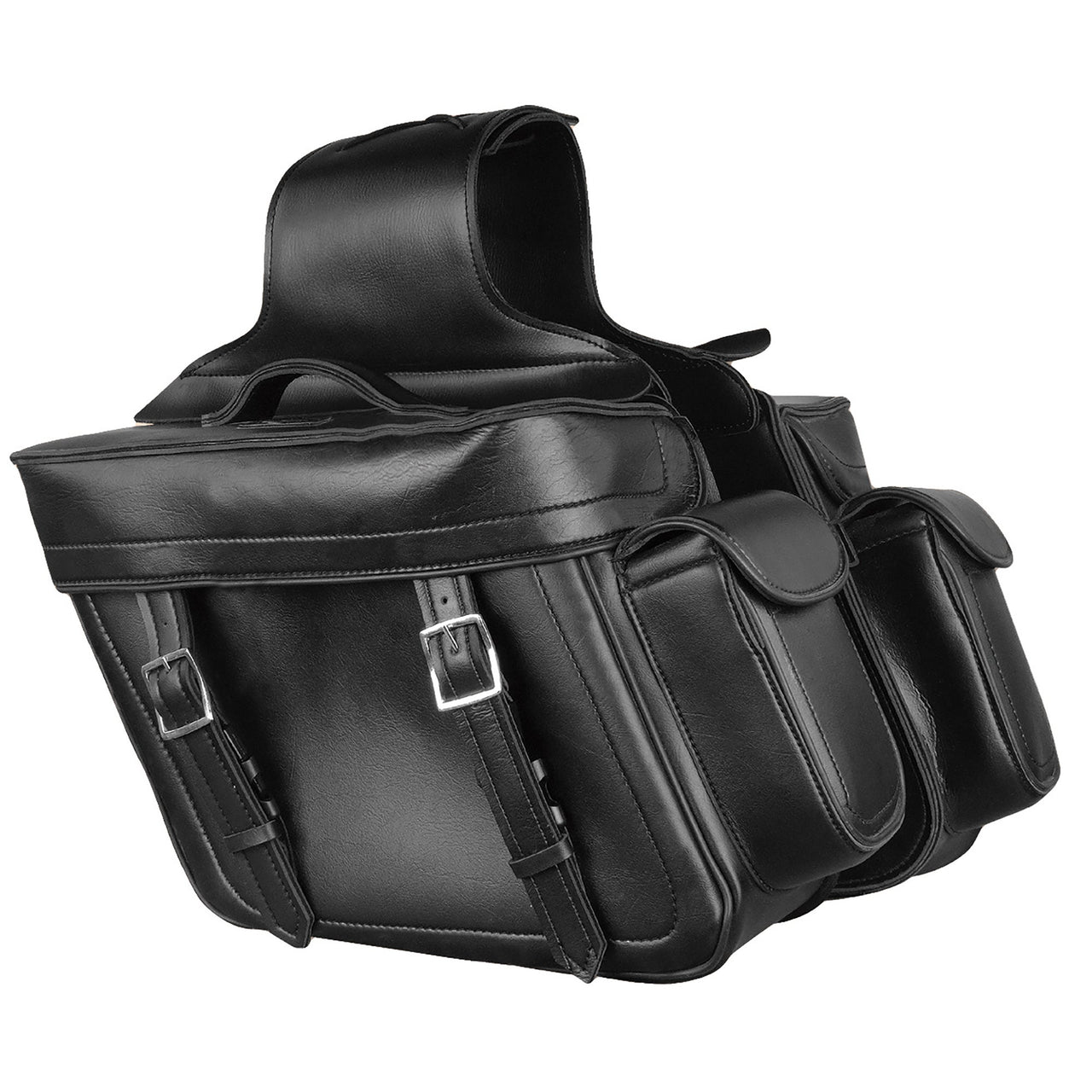 Zip Off PVC Throw Over Saddle Bag w/ Bonus Side Pockets (14X12X6X21) - HighwayLeather