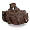 Large Antique Brown Zip-Off PVC Throw Over Riveted Saddle Bag (16X11X6X22) - HighwayLeather