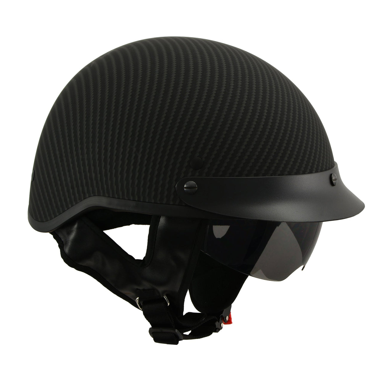 MPH DOT Helmet w/ Drop Sun Visor Carbon Fiber Look Matte Black - HighwayLeather