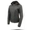 Women Black Zipper Front Jacket with Full Sleeve Removable Hoodie - HighwayLeather
