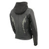 Women Black Zipper Front Jacket with Full Sleeve Removable Hoodie - HighwayLeather