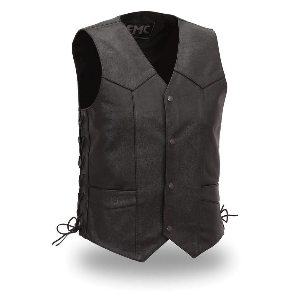 Men's Cabine Side Lace Classic Leather Vest. Fully Lined. - HighwayLeather