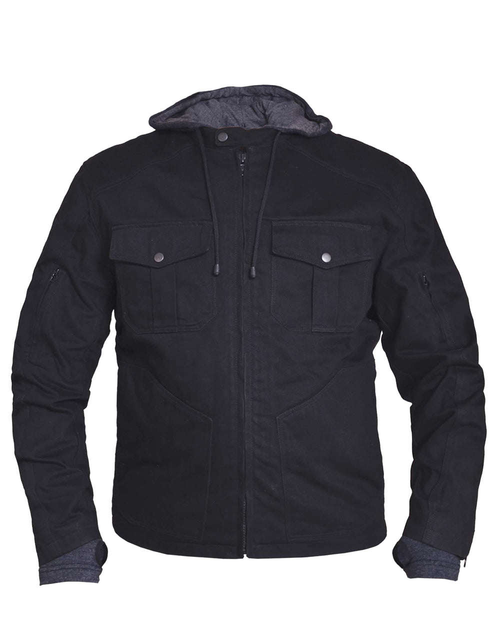 Men's Denim Motorcycle Jacket with Removable Hoodie