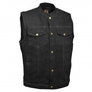 Men's Snap Front Denim Club Vest w/ Gun Pocket - HighwayLeather