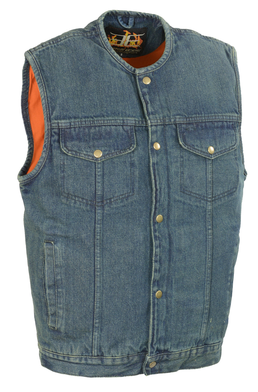 Men's Snap Front Denim Club Vest w/ Gun Pocket - HighwayLeather