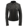 Women's mandarin scuba collar jacket with quilted shoulders and cuff. - HighwayLeather