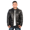 Men's stand up snap collar racer jacket with triple stitch accents. - HighwayLeather
