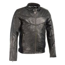 Men's Stand Up Collar Leather Jacket w/ Side Buckles & Lower Back Padding - HighwayLeather