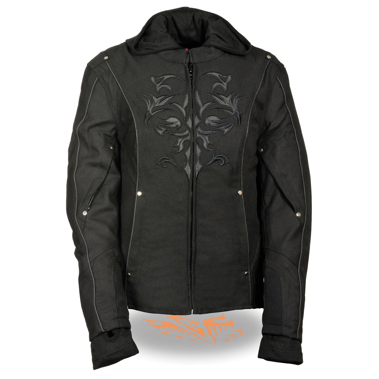 Ladies 3/4 Textile Jacket w/ Reflective Tribal Detail - HighwayLeather
