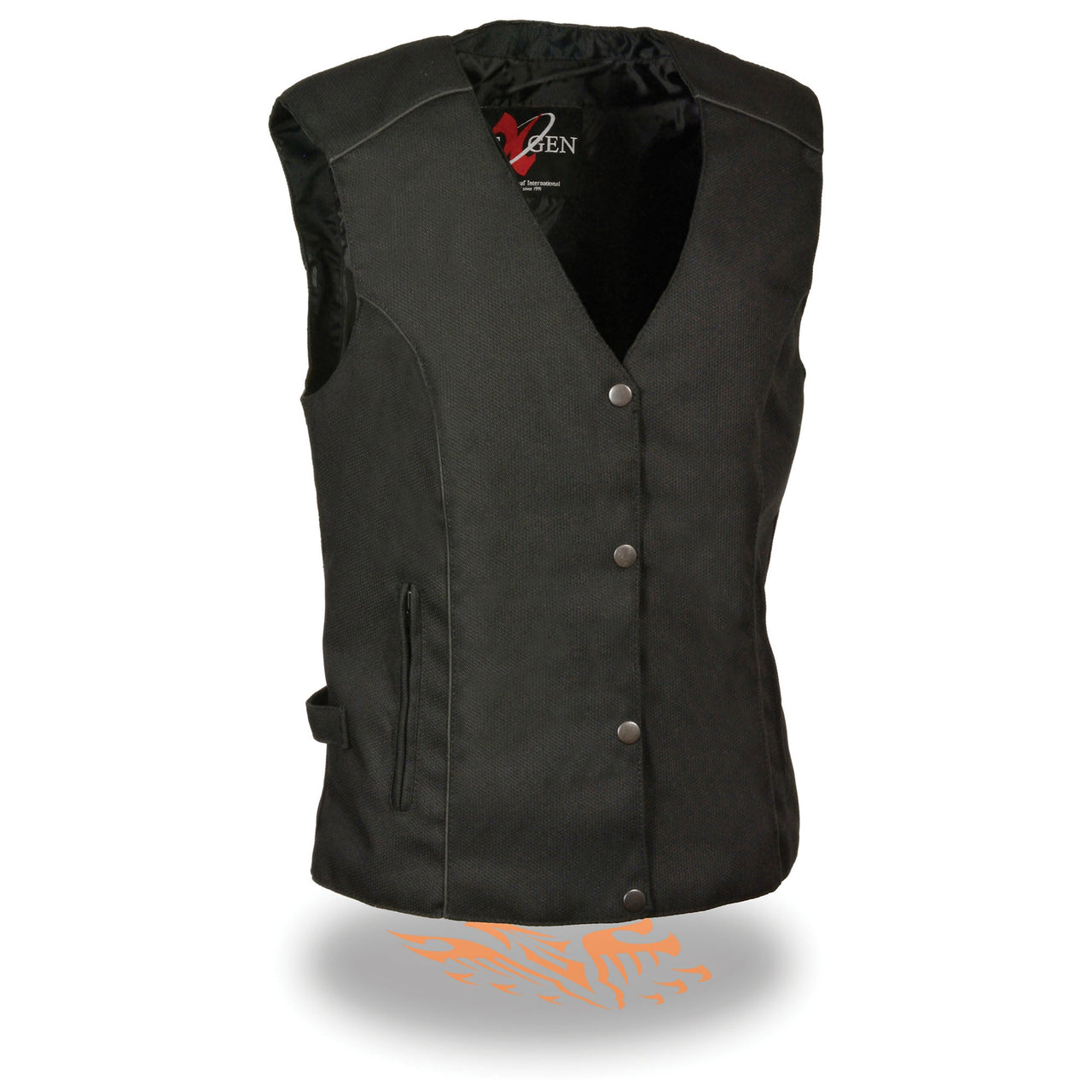 Ladies Textile Snap Front Vest w/ Wing Embroidery - HighwayLeather
