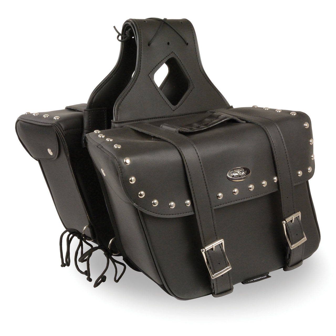 Large Zip-Off PVC Slanted Throw Over Studded Saddle Bag (15X12X5X22) - HighwayLeather