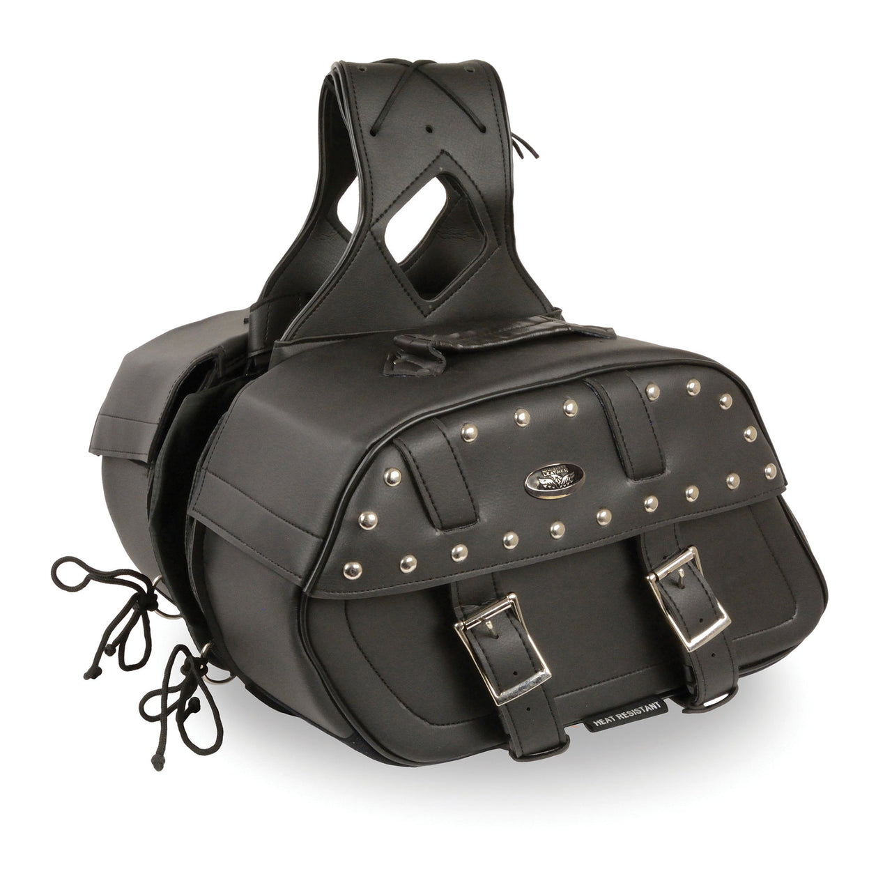 Zip-Off PVC Studded Throw Over Rounded Saddle Bag (15X10X6X18) - HighwayLeather