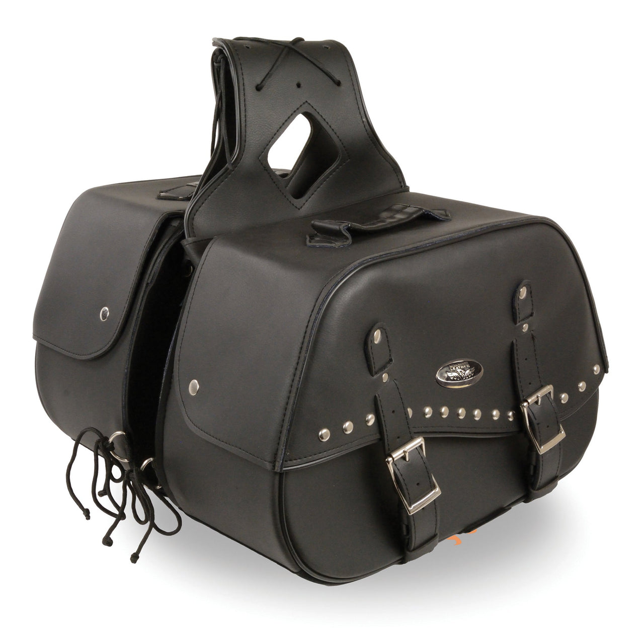 Zip-Off Two Buckle Extended Lid Studded PVC Throw Over Saddle Bag  (19X12X7X20) - HighwayLeather