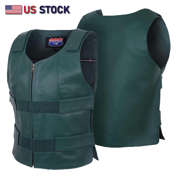 HL14945Hunter H GREEN Green Emerald Green Women Bullet Proof style Leather Motorcycle Vest for SOA bikers Club HighwayLeather