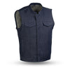 BLUE SOA Club Style Biker Cut Kershaw Denim Motorcycle Vest - FIM691DM-Blue - HighwayLeather