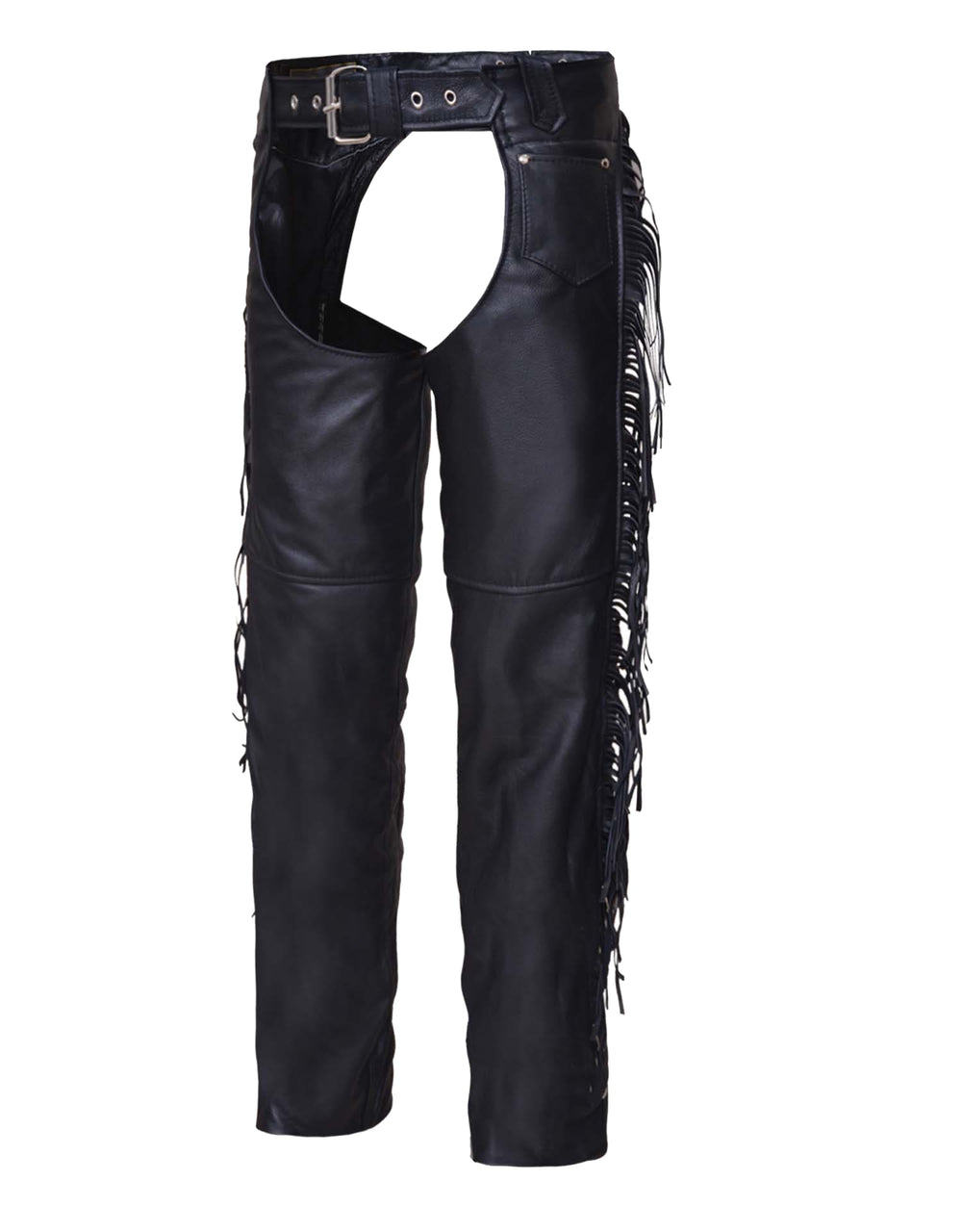 Unisex Premium Leather Coin Pocket Motorcycle Chaps with Fringes