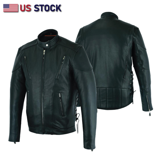 HL10206Tall TALL black vented racer leather motorcycle jacket