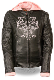 Pink Reflective Tribal Eagle Embroidery leather jacket - Reflective - HighwayLeather