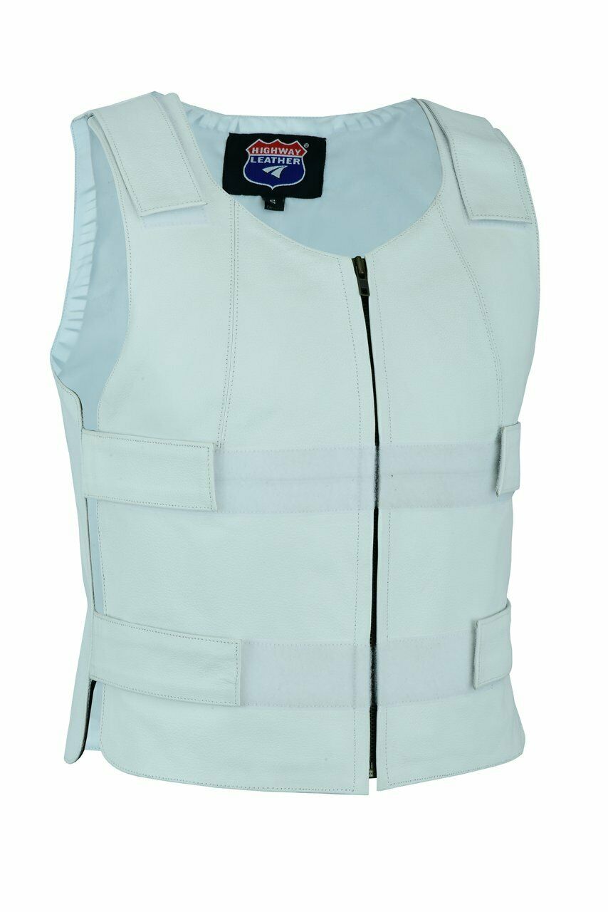 White Leather - Women Bulletproof Style Motorcycle Vest - HighwayLeather