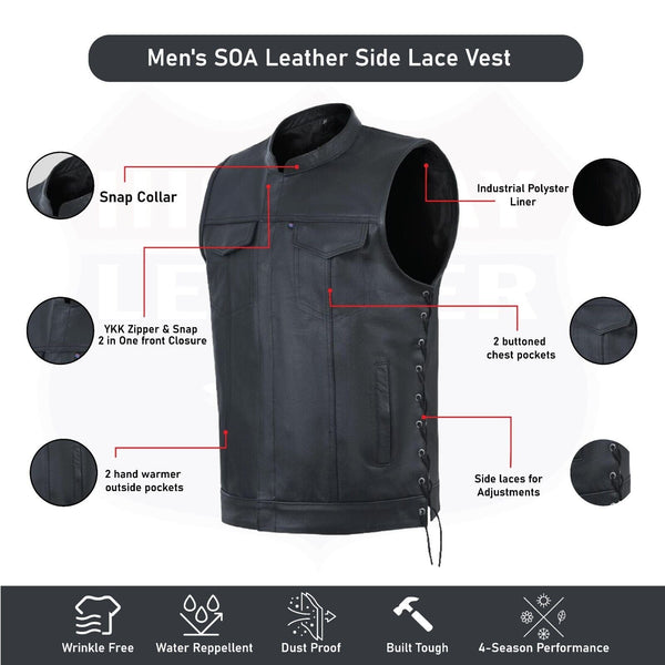 HL11685SPT SOA Men's Leather Vest Anarchy Motorcycle Club