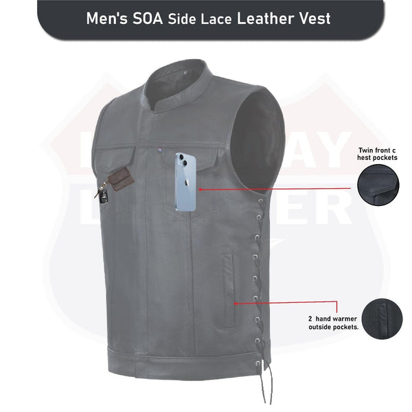 HL11685SPT SOA Men's Leather Vest Anarchy Motorcycle Club