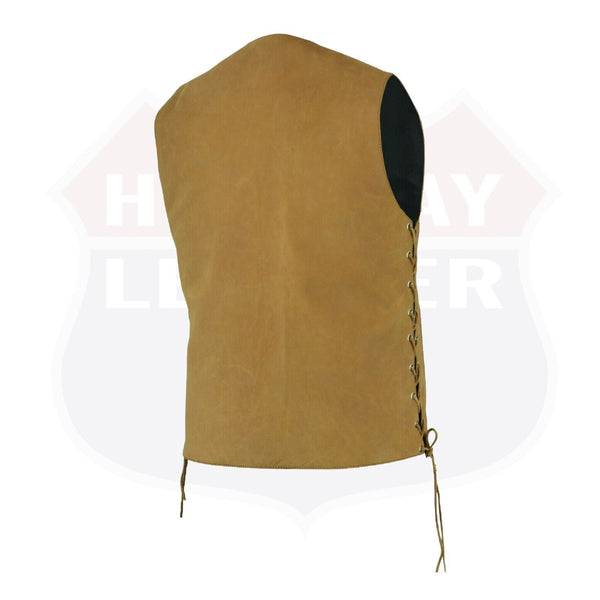 HL3540TAN Men's Motorcycle Leather Vest Sahara Brown TAN