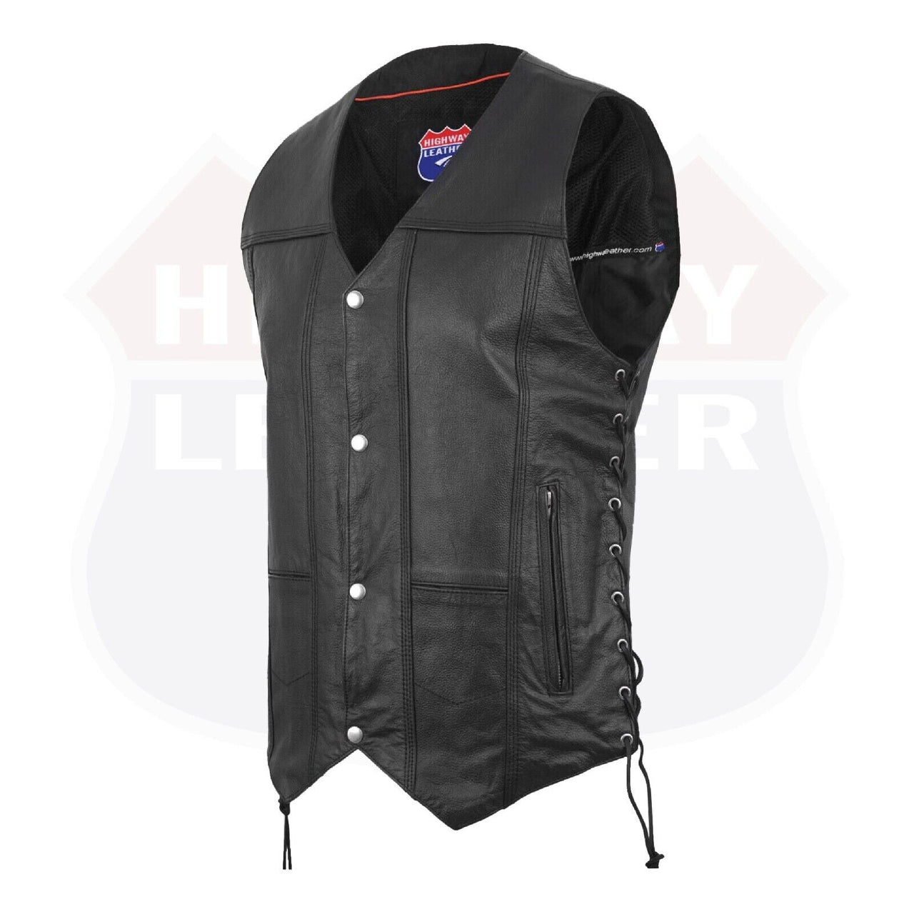 Mens Genuine Leather 10 Pockets Motorcycle Biker Vest ANARCHY Black SOA #3540BLK - HighwayLeather