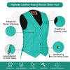 Women's Teal color side laced Leather Vest with Gun pockets for clubs - HighwayLeather