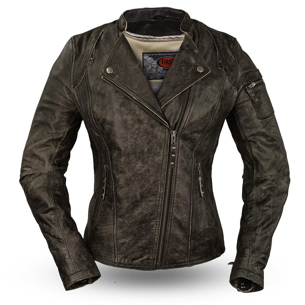 Women Jasmin Leather Jacket Distressed Buffalo Skin - HighwayLeather