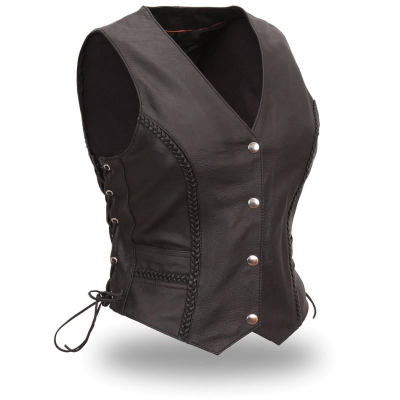 Women's Trinity Braided Leather Vest - HighwayLeather