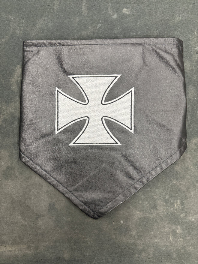 Black triangle scarf bandana by Leather Headquarters, versatile face, neck, and safety accessory with a sleek design.