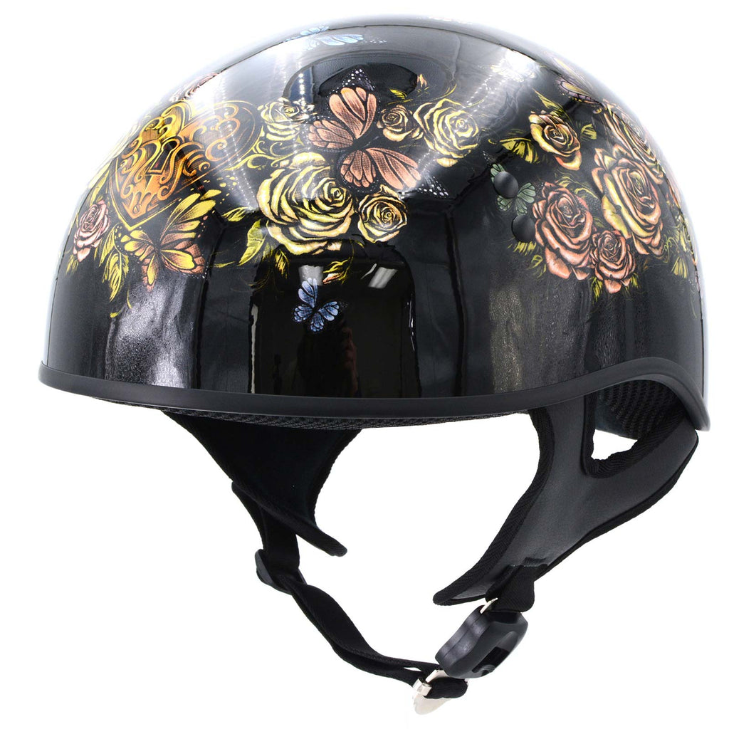 female motorcycle half helmets Hot Leathers HLD1034 'Butterfly Lock' Gloss Black DOT Approved Skull Cap Biker Helmet Capacity_71-80L Guess Noelle Saffiano Mini Colour:Lure - 02 - Bardi Grub Less bulky than normal