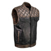 MLM3529 Men's Black & Brown Paisley Lined Leather Vest w/ Accent Stitching & Armhole Trim - HighwayLeather