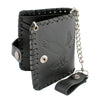 Milwaukee Leather MLW7800 men's black leather biker wallet with braided design and steel chain, featuring a flying eagle motif.
