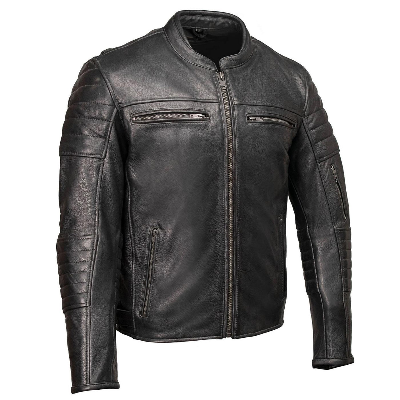 MMC10001 Men's Contender Scooter Style Black Premium Leather Jacket